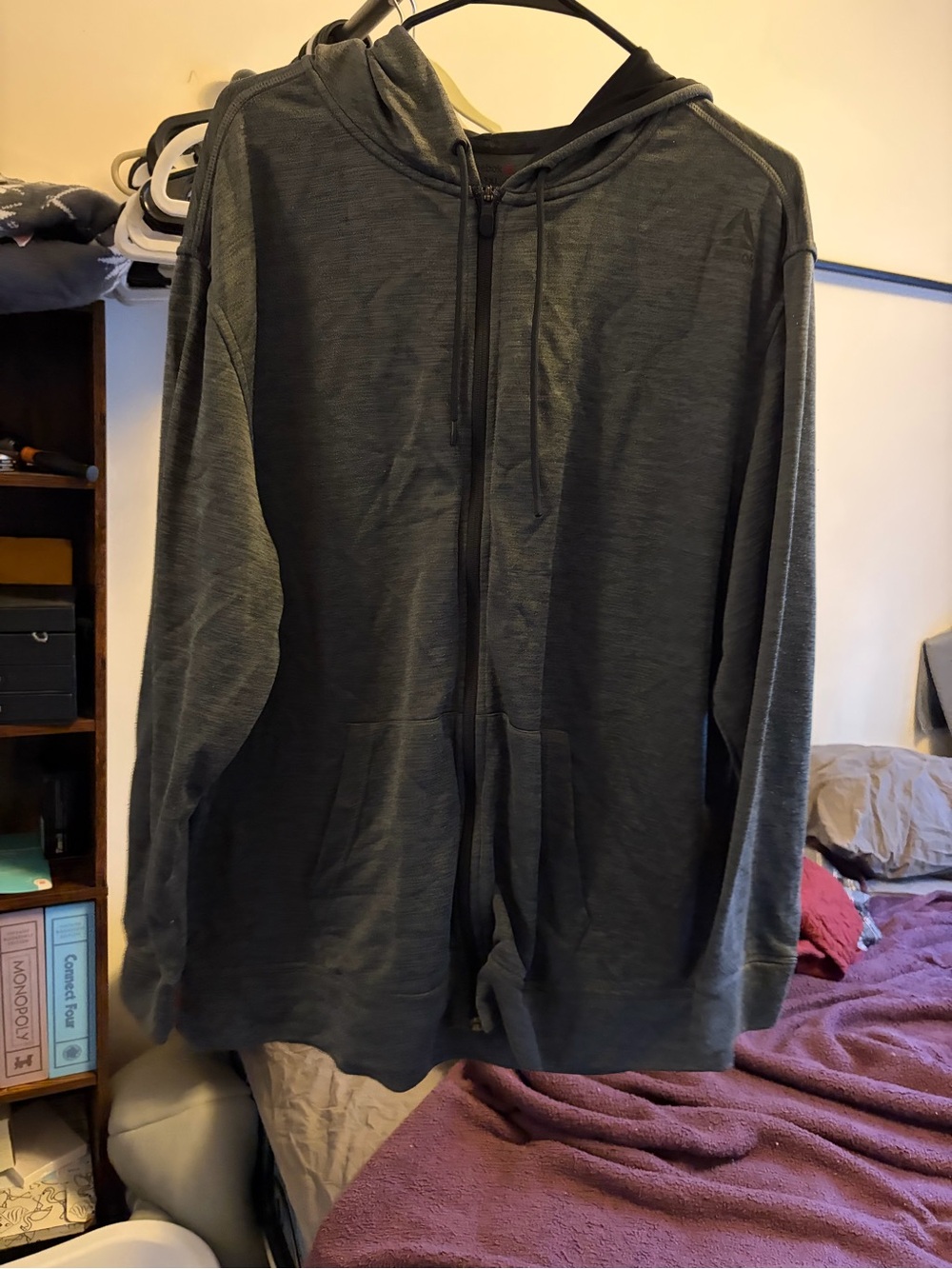 Reebok Men's Full-Zip Hooded Sweater - Dark Gray